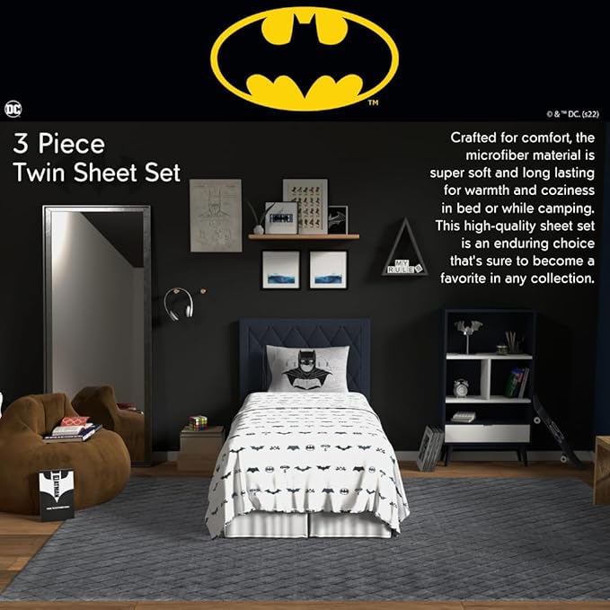 Franco Collectibles Batman Bedding Super Soft Microfiber Twin Sheet Set, College Dorm Essentials, (Officially Licensed Product)