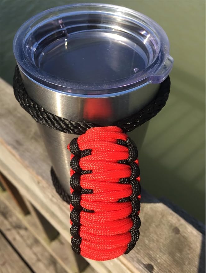 Handmade Paracord Handle for Yeti/Rtic/Ozark Trail Rambler 20 Oz Tumbler. Red/Black