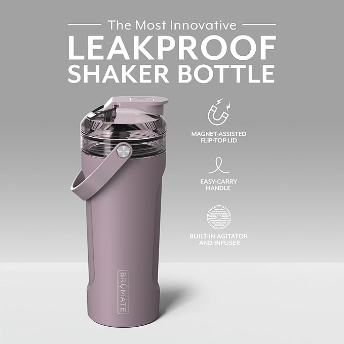 BrüMate MultiShaker Blender Shaker Bottle | 100% Leakproof Insulated Stainless Steel Shaker Bottle | Protein Shaker Bottle, and Pre Workout Bottle for the Gym | 26oz (Lilac Dusk)