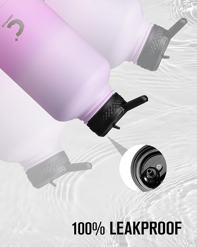 Coolplus Half Gallon Water Bottle With Straw Lid, 64 oz Insulated Stainless Steel Water Jug Metal Double-Walled Vacuum Large Flask With Carry Sleeve Leakproof, Keep Cold 48 Hrs Hot 24hrs, Purple