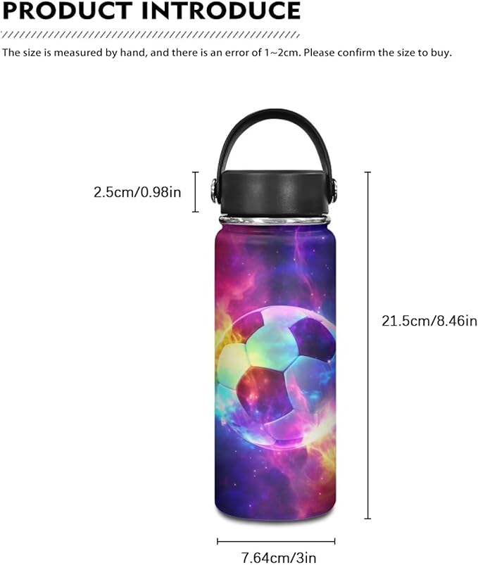 Galaxy Soccer Insulated Water Bottle Stainless Steel Leak Proof Vacuum Easy to Clean Lightweight Keeps Cold and Hot Great for Travel Hiking Biking Running,20 Oz