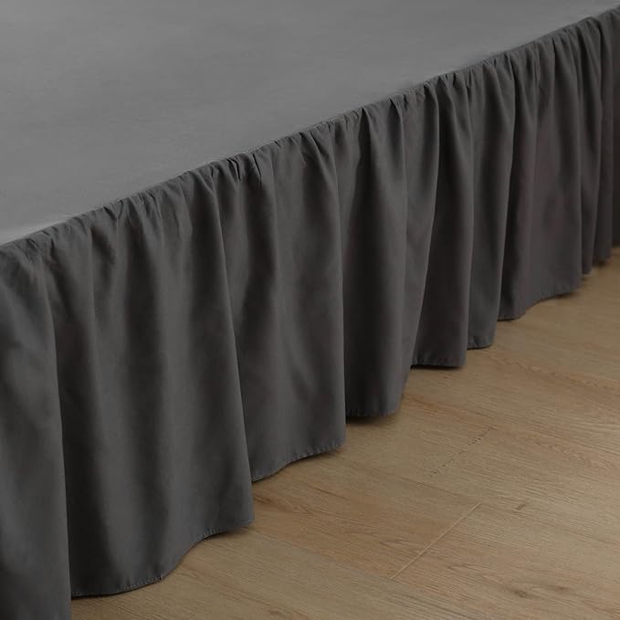Bed Skirt Queen Size Ruffled Bed Skirt with Split Corners, 16 Inch Drop Dust Ruffle Bed Skirt with Platform, Dark Grey, Queen - 16" Drop