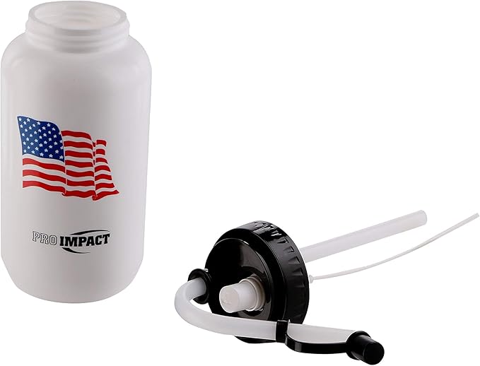 Pro Impact Boxing Water Bottle - Squeezable Plastic w/Long Straw - Ideal for Baseball Gym Yoga Sports Boxing Lacrosse Cycling Outdoors Football Hockey (35.5 Oz.) (White American Flag with Spray)