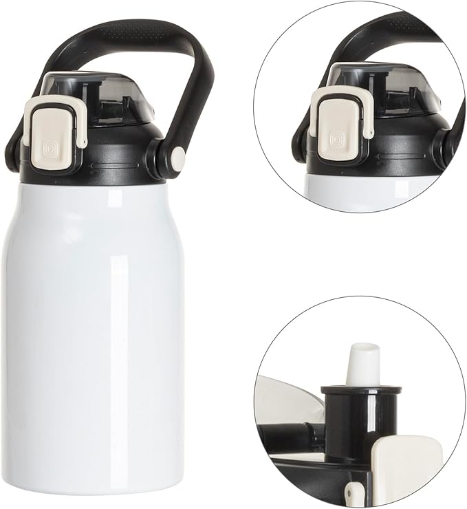 PYD Life 3 Pack Sublimation Water Jugs Bottles Vacuum Flasks White Blanks 32 OZ with Portable Sippy Up Lid and Straw Large Stainless Steel Travel Tumblers Cups Mugs for Tumbler Heat Press Printing
