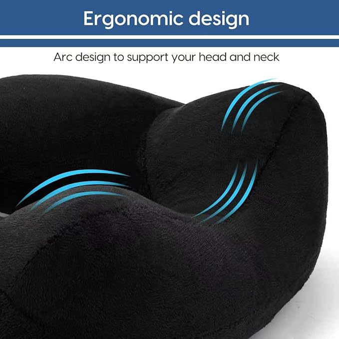 Inflatable Travel Pillow for Airplane Inflatable Neck Pillow for Traveling with Soft Velvet Washable Cover for Sleeping, Airplane,Train, Car, Office, Contoured Eye Masks, Earplugs