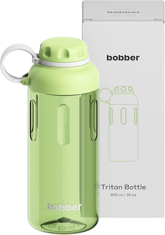 BOBBER 30 oz Tritan Water Bottle with Handle and Fruit Infuser — BPA Free Plastic Water Bottle with Screw Top Lid — Dishwasher Safe Tritan Water Jug, Great for Runners, Gym, Golf & Outdoor (Green)