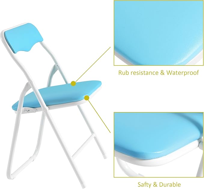 VECELO Folding Activity Table and Chairs 5 Pcs, Portable, with Ultra Soft PU Padded Cushion, 5 Piece Set, Blue