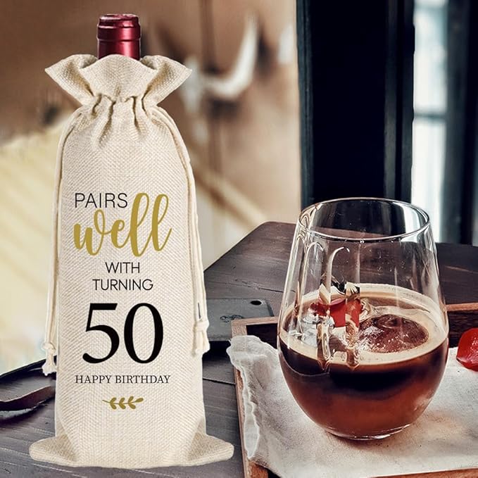 Qubereeree 50th Birthday Gifts for Women Men Funny 50 Year Ago in 1974 Birthday Party Decorations Wine Bags for Mom Dad Grandma Coworker, 50 Year Old Birthday Gifts Vintage 1974 Wine Bag-2