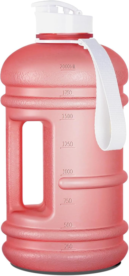 TOOFEEL 2 Liter Water Bottles - Half Gallon Water Bottle BPA Free - Ideal for Gym, Big Water Jug, Reusable Sports Bottle with Measurements Marked Drink Container - Matte Light Pink