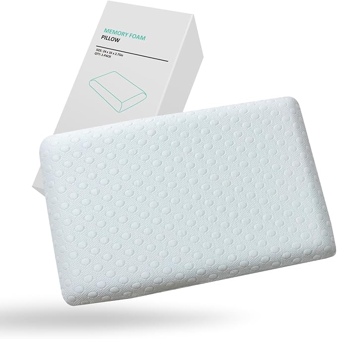 Ultra Thin Pillow 2.75" Stomach Sleeping, Gel Memory Foam Flat Pillow for Stomach and Back Sleepers, Slim Design Memory Foam Pillow with Two-Sided (CertiPUR-US, Standard Size)