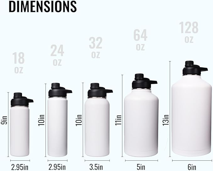 24oz Insulated Water Bottle with Handle, Stainless Steel Water Bottles with Wide Mouth, Double Wall Vacuum Sports Water Bottle, BPA Free, Keep Cold and Hot, White