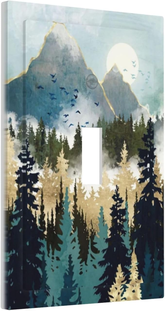 Boho Mountain Forest Abstract Sunset Sunrise Sun 1 Gang Light Switch Covers Single Toggle Wall Plate Decorative Switchcover Electrical Switchplate for Country Bathroom Bedroom Decor