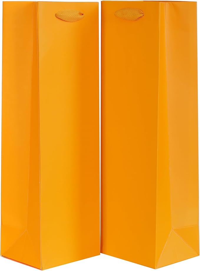 KEYYOOMY Wine Gift Bags - 10 Pack Orange Kraft Paper Wine Bottle Gift Bags with Handles for Wedding Birthday Housewarming Christmas Party Supplies(10CT, 13.8x4.3x3.5 IN, Orange)