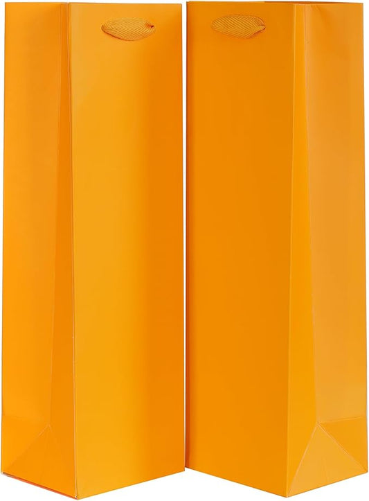 KEYYOOMY Wine Gift Bags - 10 Pack Orange Kraft Paper Wine Bottle Gift Bags with Handles for Wedding Birthday Housewarming Christmas Party Supplies(10CT, 13.8x4.3x3.5 IN, Orange)