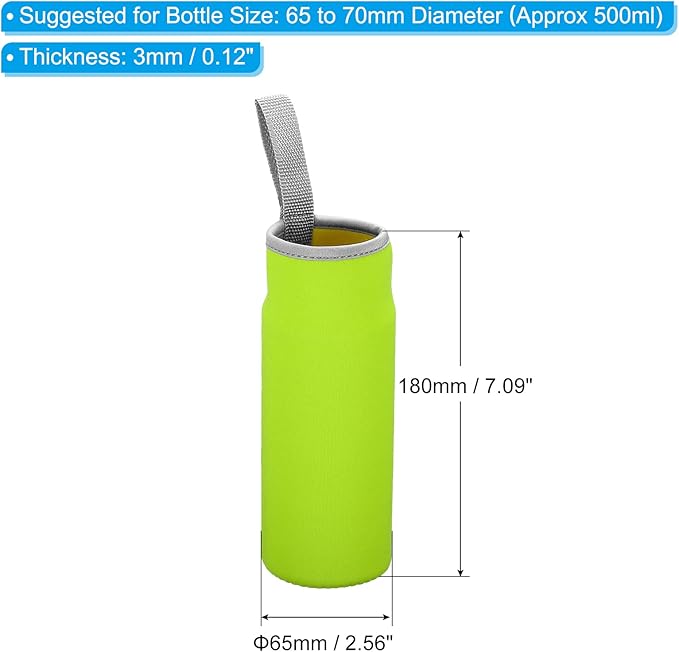 PATIKIL 65mmx180mm Water Bottle Sleeve, 4 Pack Neoprene Insulated Bottle Bag Holder Carrier Pouch with Finger Strap, Green