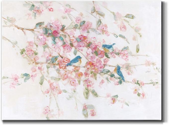Renditions Gallery Canvas Nature Wall Art Modern Paintings & Prints Decor Romantic Blossomed Bluebirds Abstract Botanical Wall Hanging Artwork for Bedroom Office Kitchen - 8"x12" LT33
