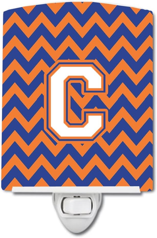 Caroline's Treasures CJ1060-CCNL Letter C Chevron Blue and Orange #3 Ceramic Night Light Compact, UL-Certified, Ideal for Bedroom, Bathroom, Nursery, Hallway, Kitchen, 6x4x3, Multicolor