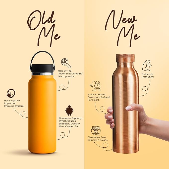 Pure Copper Water Bottle 30 oz 900 ml Leak Proof Ayurvedic 100% Pure Copper Vessel for Drinking - WildFlower Printed Copper Bottle for Sports