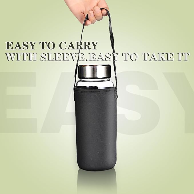 24oz Glass Water Bottle,Wide Mouth Glass Drinking Bottle,Large Sports Bottle,Juice Bbottle with Sleeve,Reusable Water Bottle