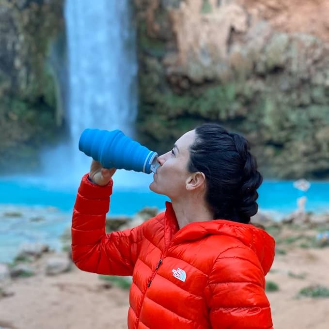 HYDAWAY Collapsible Water Bottle - 25oz I Reusable Water Bottle with Flip Top Lid for Travel, Hiking, Backpacking I Portable & Leakproof, Food-Grade Silicone, BPA Free, Collapses to 1.5” (Bluebird)