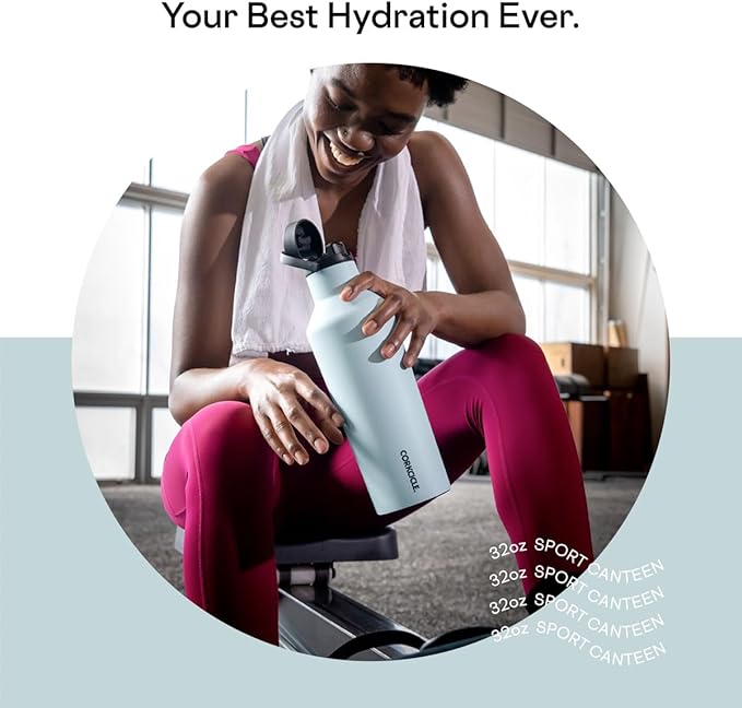 Corkcicle Insulated Canteen Travel Water Bottle, Triple Insulated Stainless Steel, Easy Grip Quick Sip Cap, Keeps Beverages Cold for 25 Hours or Warm for 12 Hours, 32oz, Powder Blue