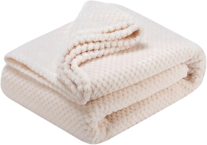 Fuzzy Throw Blanket, Plush Fleece Blankets for Adults, Toddler, Boys and Girls, Warm Soft Blankets and Throws for Bed, Couch, Sofa, Travel and Outdoor, Camping (Throw(50"x70"), L-Cream)