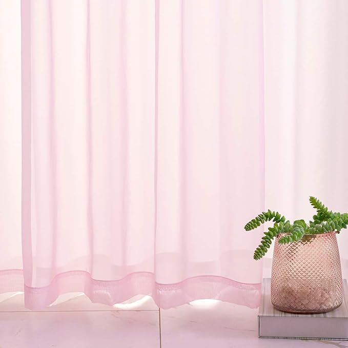 Baby Pink Sheer Curtains 108 Inches Long 2 Panels Translucent Solid Color Light Flitering Rod Pocket Baby Pink Sheers for Bedroom Living Room 2 Panels 52x108