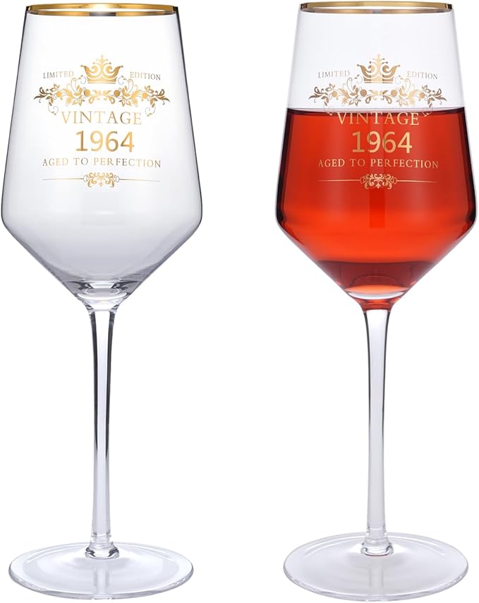 MOMRNTAIL Vintage 1964 60TH Birthday Goblet Gifts, 16OZ Goblet Wine Glass, 60 Year Old Birthday Decorations For Women men, Funny 60 Bday Gifts Idea For Friends, Sister,Dad, Mom - Turning 60 Present