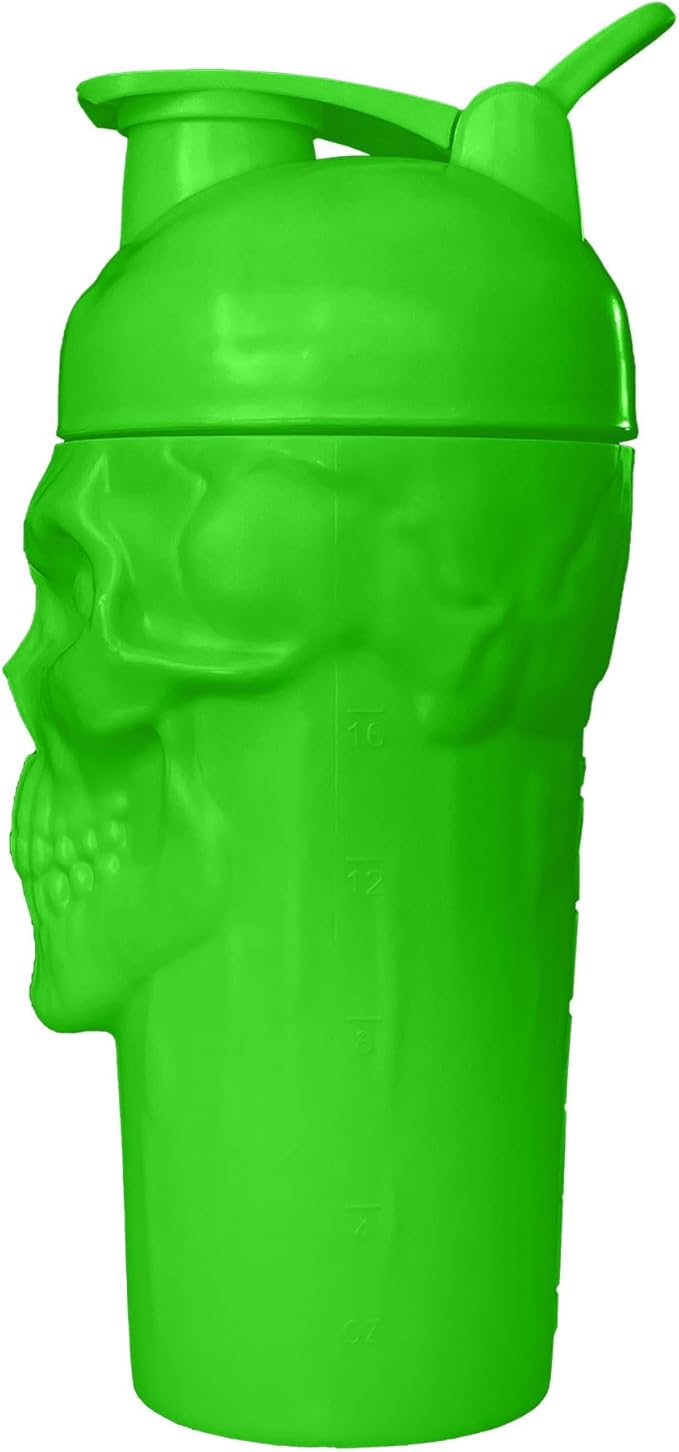 JNX SPORTS The Curse! Skull Shaker Bottle, 24-Ounce, Electric Green Limited Edition, Supplement Mixer with Classic Loop Top