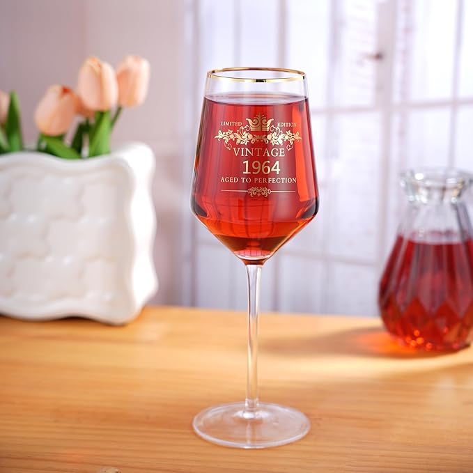 MOMRNTAIL Vintage 1964 60TH Birthday Goblet Gifts, 16OZ Goblet Wine Glass, 60 Year Old Birthday Decorations For Women men, Funny 60 Bday Gifts Idea For Friends, Sister,Dad, Mom - Turning 60 Present