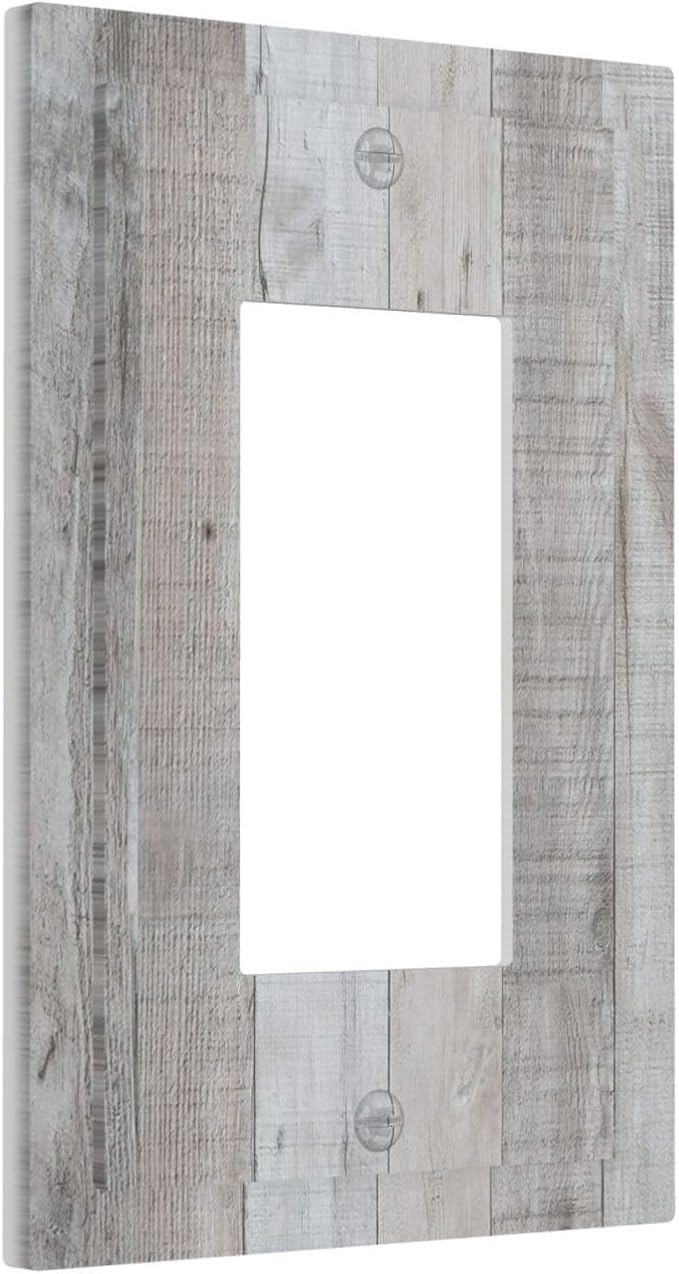 Rustic Grey Wood Shiplap 1 Gang Rocker Light Switch Plate Vintage Country Single Decora Outlet Wall Plate Cover Faceplate Decorative Switchplate GFCI for Farmhouse Bathroom Livingroom Bedroom Decor