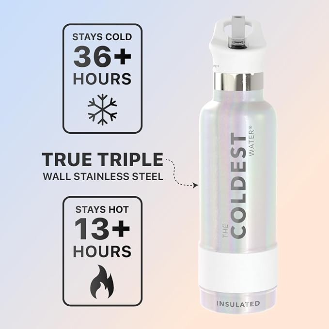 Coldest Water Bottle with Standard Mouth Straw Lid Metal Thermos Vacuum Insulated Stainless Steel l Reusable Leak Proof Cupholder Flask (21 oz, Cosmic Ice)