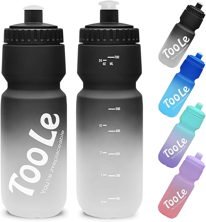 Bike Squeeze Water Bottle w/Pull Top Lid, Leakproof, BPA Free, Easy Squeeze Reusable Water Bottles for Fitness, Cycling, Running, Hiking, School, Fresh Color 24 Oz (1 Pack)