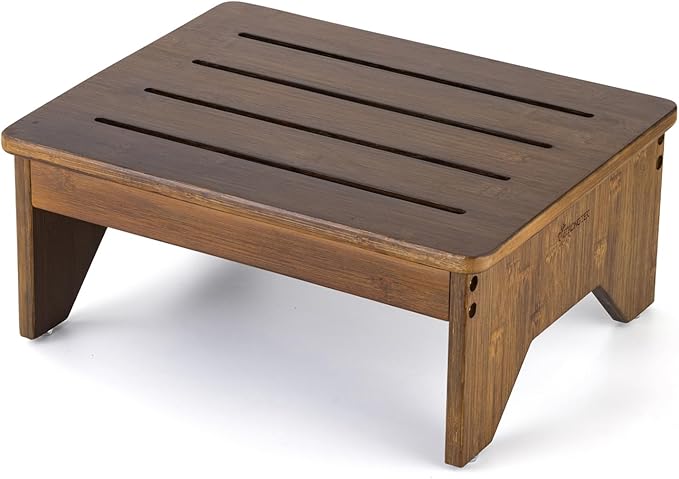 StrongTek Bamboo Step Stool for Adults, Bedside Step for High Beds, 300 Lbs Capacity, Non-Slip Bed Foot Stool with Rounded Edges, Small One Step Stool for Bathroom, Bedroom, Garden, Kitchen (Brown)