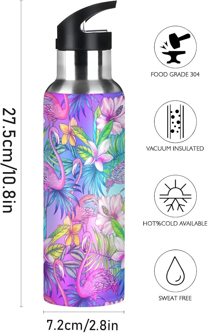MNSRUU Insulated Water Bottle with Straw, Rainbow and Unicorns Stainless Steel Flasks for Sports Cycling Hiking School