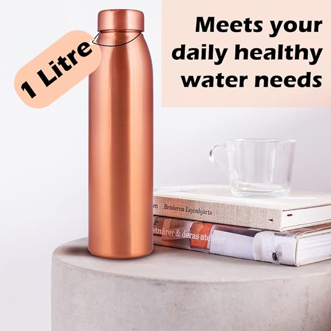 Copper Water Bottle 1L - Gift Box of 3, Plain, an Ayurvedic vessel made from pure copper - helps you drink more water, with many health benefits