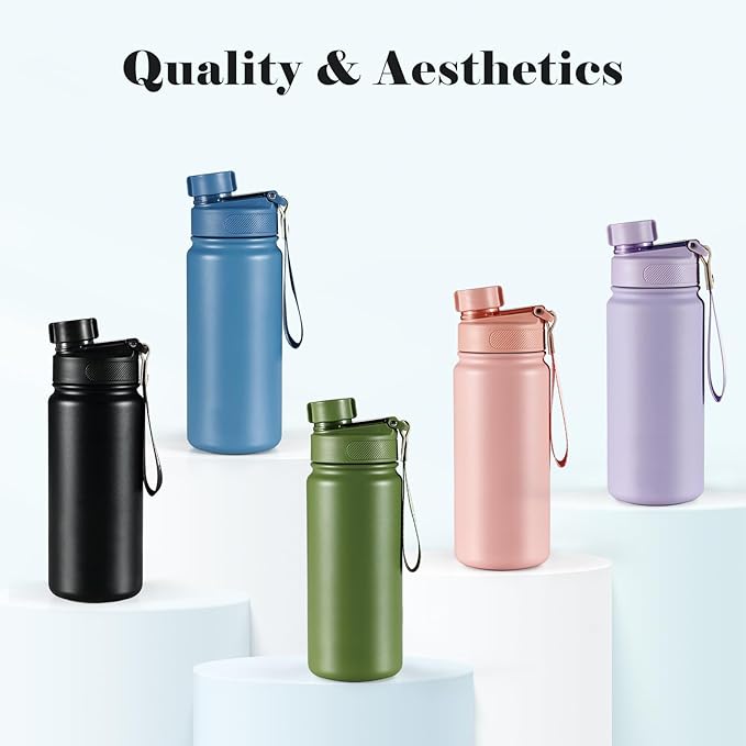25 oz gym water bottle with straw, leak proof - men's/women's sports metal water bottle - double vacuum insulated stainless steel water bottle for gym, outdoors or traveling