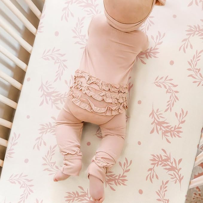 Fitted Pack n Play Sheets Set 2 Pack, Stretchy Ultra Soft Jersey Knit Portable/Mini Crib Sheets for Girls, Universal Fit for Pack N Plays Safe and Snug, Beautiful Flowers and Insects Pattern for Baby