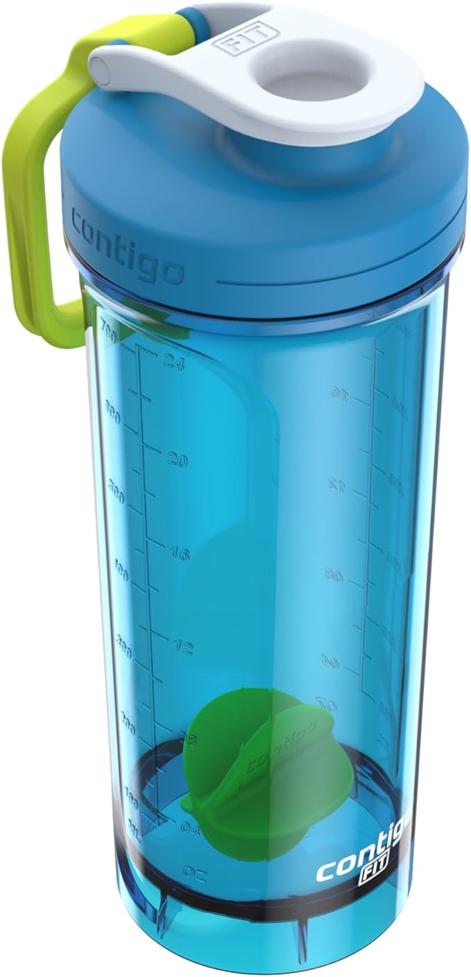 Contigo Shake & Go Shaker Bottle, 28oz, Single Pack, Blue Poppy/Coral