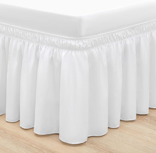 RIMELA White King Size Bed Skirt 12 Inch Drop, Elastic Bed Skirts Cal King Dust Ruffle, White Bedskirt for Adjustable Bed Base Solid Fade Resistant Silky Fabric Machine Washable Easy to Install