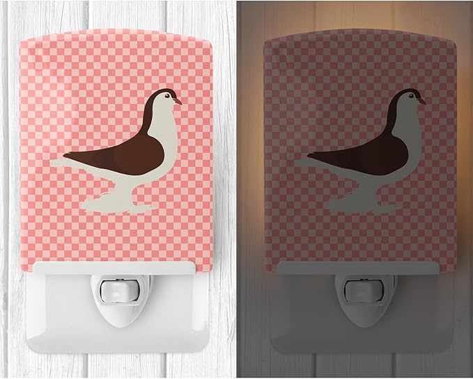 Caroline's Treasures BB7943CNL Large Pigeon Pink Check Ceramic Night Light Compact, UL-Certified, Ideal for Bedroom, Bathroom, Nursery, Hallway, Kitchen, 6x4x3, Multicolor