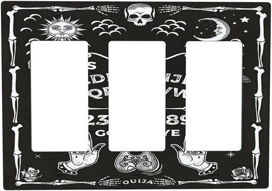 Black Witchy Skeleton Skull Gothic Sun Moon 3 Gang Rocker Novelty Light Switch Covers Decorative Unique Triple Outlet Wall Plate Cover Faceplate Decorative Switchplate GFCI for Kitchen