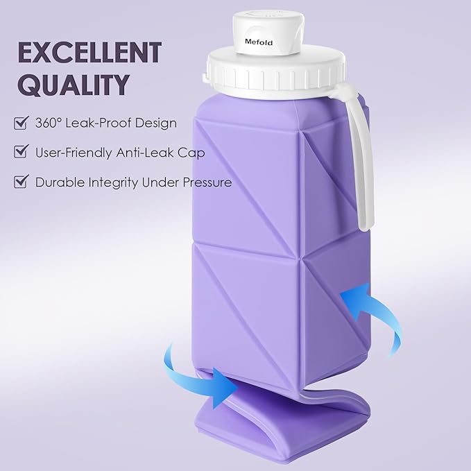 Collapsible Water Bottles,Leakproof BPA-Free Silicone Foldable Portable Water Bottle 610ml,Lightweight 21oz Reusable Wide Mouth Water bottle for Travel Cycling Gym Camping Sports Outdoor