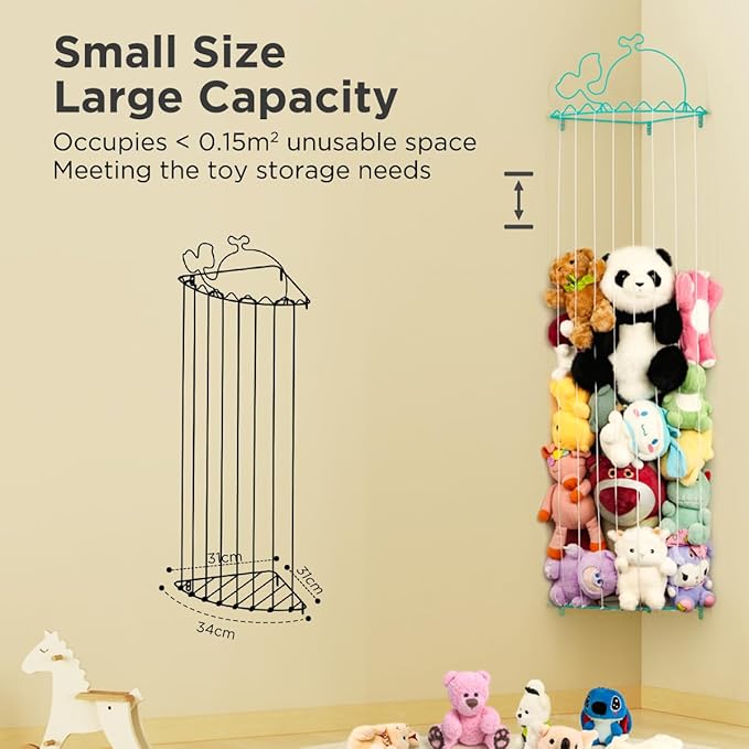 Stuffed Animal Storage,Stuffed Animal Holder with Adjustable Length,Corner Shelf for Kids Room Decor,Soft Toy Storage Organizer for Living Room,Bedroom,Nursery,Playroom,Kids Room(Sky Blue)