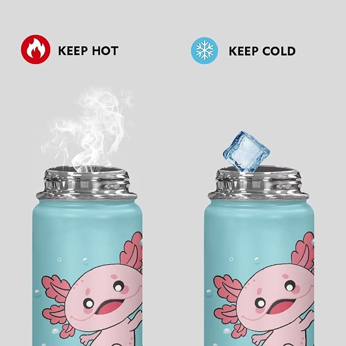 Cute Axolotl Insulated Water Bottle 18 Oz Stainless Steel Bottle with Handle Thermal Mug Sports Water Bottles for Workout, Bike Metal Water Bottle