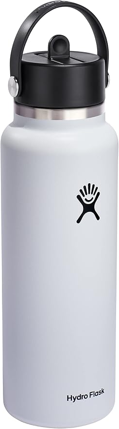 HYDRO FLASK Wide Mouth vacuum insulated stainless steel water bottle with leakproof closeable straw lid for cold water drinks, sports, travel, car and school