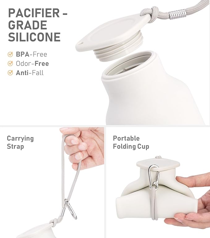 Collapsible Water Bottles 20 oz, Leak Proof, BPA Free Foldable Silicone Travel Water Bottle Cups for On The Go, Traveling, Outdoors, Ivory