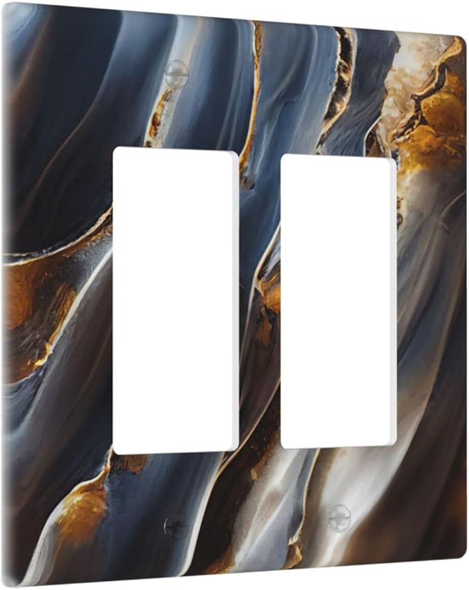 Gradient Abstract Ripple Blue Gold Marble Printed 2 Gang Rocker Decora Light Switch Covers Dual Outlet Covers Wall Plate Decorative Switchplate Electrical Faceplate GFCI for Kitchen Bathroom Bedroom