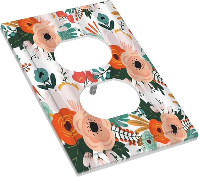 Rustic Floral Boho Colorful Flower Single Duplex Wall Plate Covers Light Switch Cover 1 Gang Outlet Plate Decorative Switchplate Covers Electrical Faceplate for Farmhouse Bathroom Bedroom Kitchen