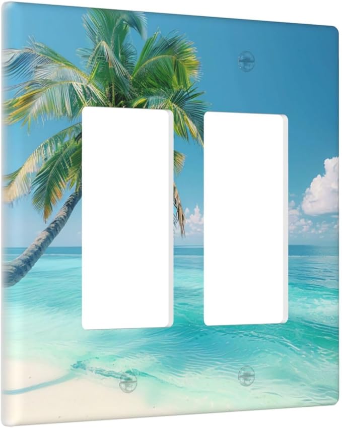 Beach Palm Tree Funny Plastic Wall Plate Decorative Double Rocker Light Switch Cover For Women Girls Bedroom Kitchen Living Room